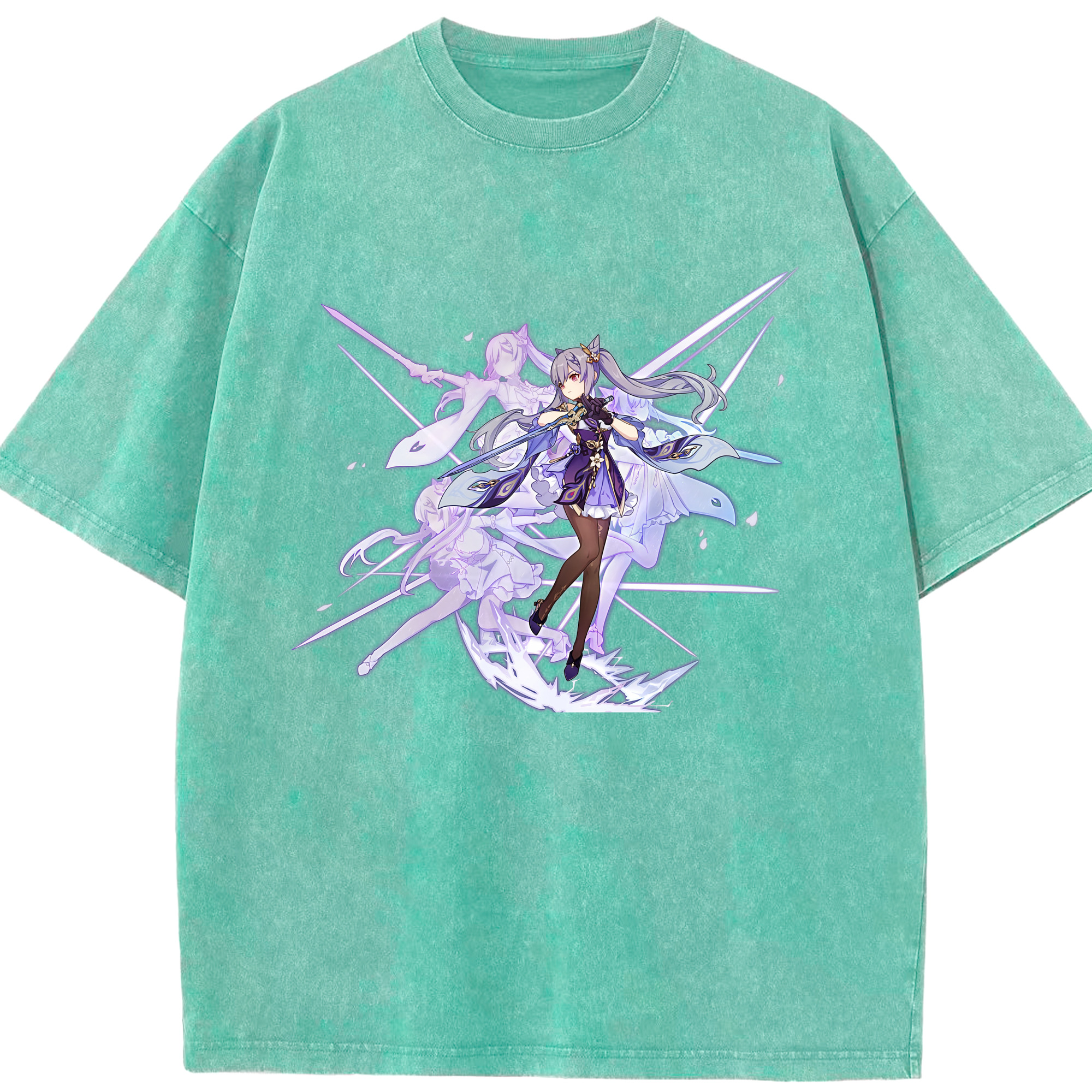 げんし神 刻晴 こくせい genshin Kokusei 綿100% ヴィンテージ風 半袖Tシャツ（フロントプリント）